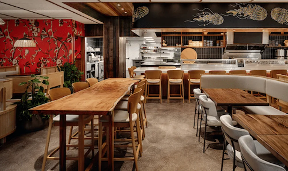 Dining room and open kitchen at Uchi Houston