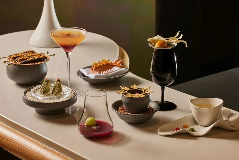 H. Bar cocktail tasting course spread